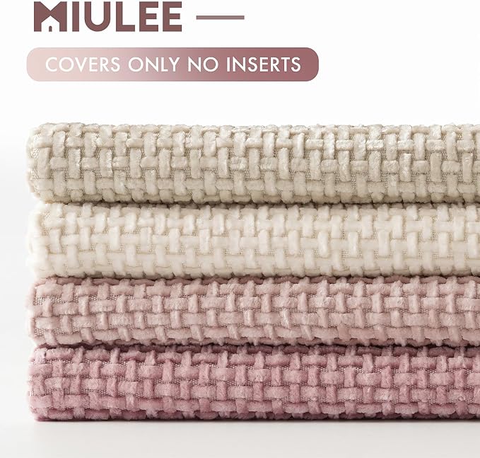 MIULEE Soft Decorative Chenille Pillow Covers Light Pink 16x16 Pack of 4 | Shabby Chic Decor, Romantic Blush Neutral Set, Couch Throw Pillows, Farmhouse Boho Cushion Covers for Sofa Bed Living Room