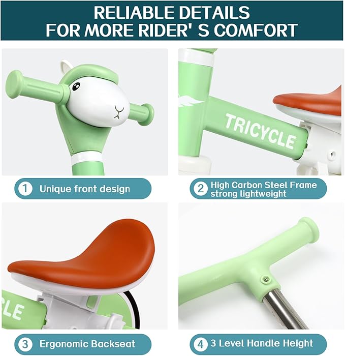 Tricycle for Toddlers 1-3 Year Olds, 5 in 1 Toddler Balance Bike 2-4 Years Old Boys Girls, Push Trike Toys with Adjustable Handle, Birthday Gifts for 2 3 4 5 Year Old Kids Bike (Light Green)