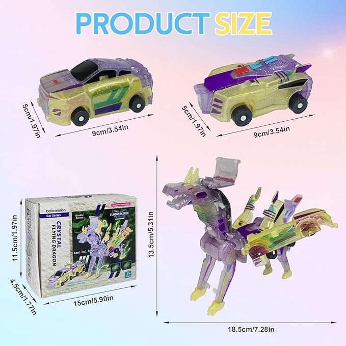 Dinosaur Collision Transforming Car Toy,Magnetic Cars Transform Into Dinosaurs,Transformation Car Toys for Boys & Girls with Transform Feature (Crystal-Color)