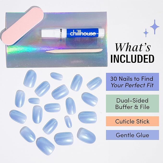 Chillhouse - Chill Tips, Press on Nails Kit - Snow Bunny (Oval) - 30 Nail Shapes & Sizes - Up to 2 Weeks of Wear - Customizable Fit - Reusable - Latina Founded & Women Owned - Beauty & Self Care