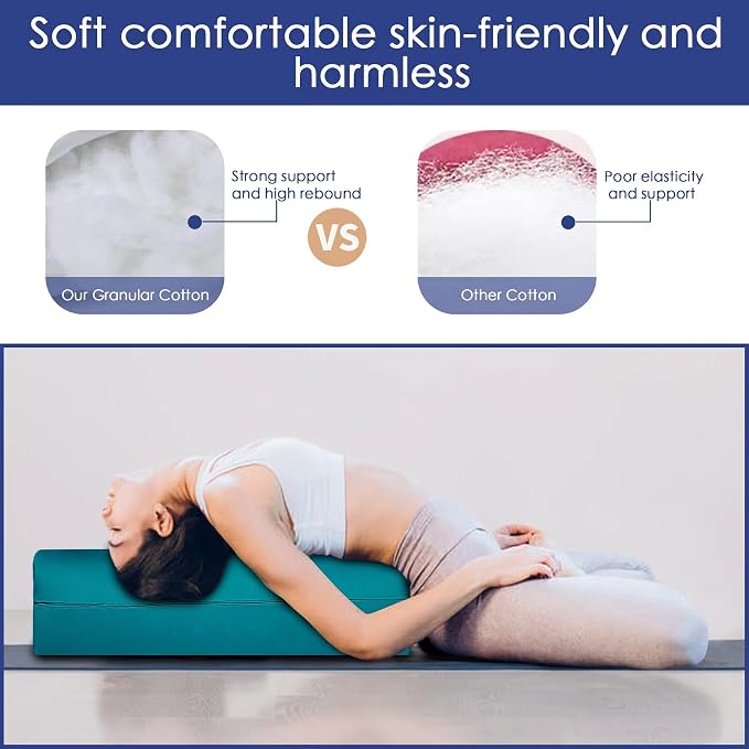 Yoga Bolster Pillow 26x10.5x5.5in Rectangular Meditation Cushion for Massage and Back Support, Breathable Cotton Fill, Zippered Organic Cotton Cover, Easy-Carry Handle, Machine Washable (Green)