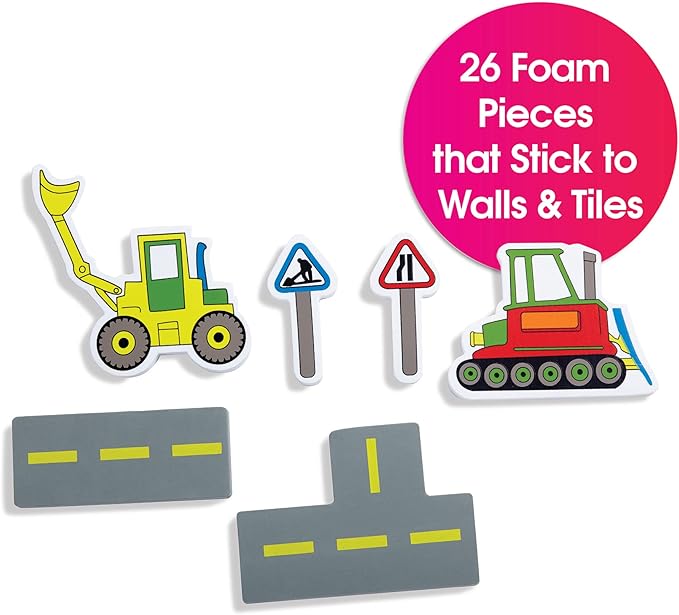 Edushape Magic Creations Foam Sticker Imaginative Bath Tub Activity Play Set, Road Construction