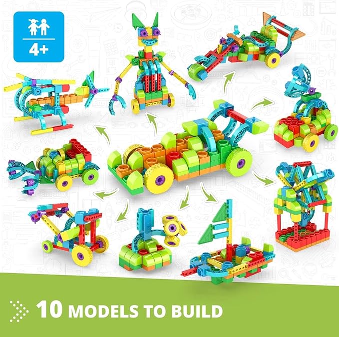Engino QBOIDZ Racing Car, Building Blocks Ages 4+, STEM Kit for Boys & Girls, Building Toys, Preschool Educational Set, Kindergarten Toys Combining Fun with Learning (10 Models)