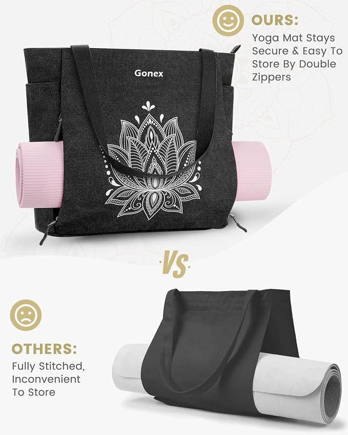Gonex Yoga Mat Bag, Large Tote Bag with Multi Pockets for Women Men, Canvas Mat Carrier, Full Zipper Easy Access for Pilates Gym Travel