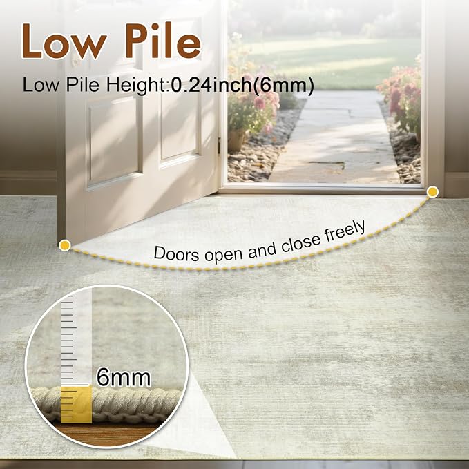 2x6 Ft Washable Runner Rug, Non-Slip Low Pile Hallway Kitchen Area Rug, Soft Long Entryway Floor Mat Abstract Pattern Carpet for Bedside & High-Traffic Areas (Beige)