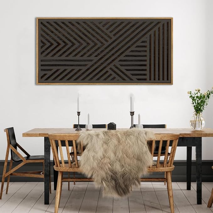 IARTTOP Extra Large Wood Black Wall Art 20x40 Inch Framed Abstract Geometric Wooden Wall Decor Modern Minimalist Neutral Wall Sculpture for Living room Bedroom Dining room Single
