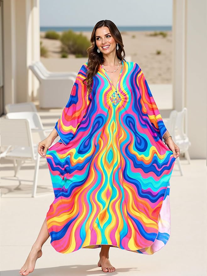 Mumu Dresses for Women Plus Size, Bohemian Kaftan Beach Cover Up Long Maxi Nightgown Soft Loungewear