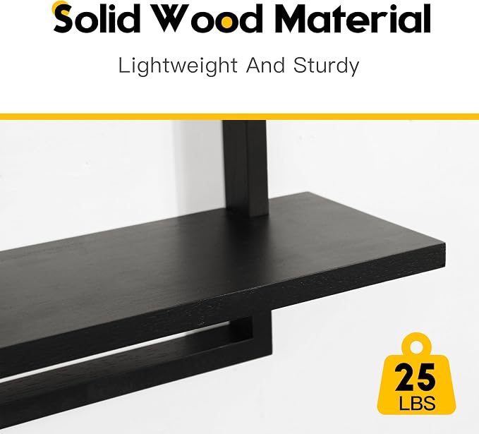 Floating Shelves for Wall,Decorative Wall Shelves Black,Plants Shelf Framed | Square Wall Decor,Art Sconces Artificial Vases Hanging Storage Shelf for Bathroom Living Room Modern Elegant,Wood,L+S
