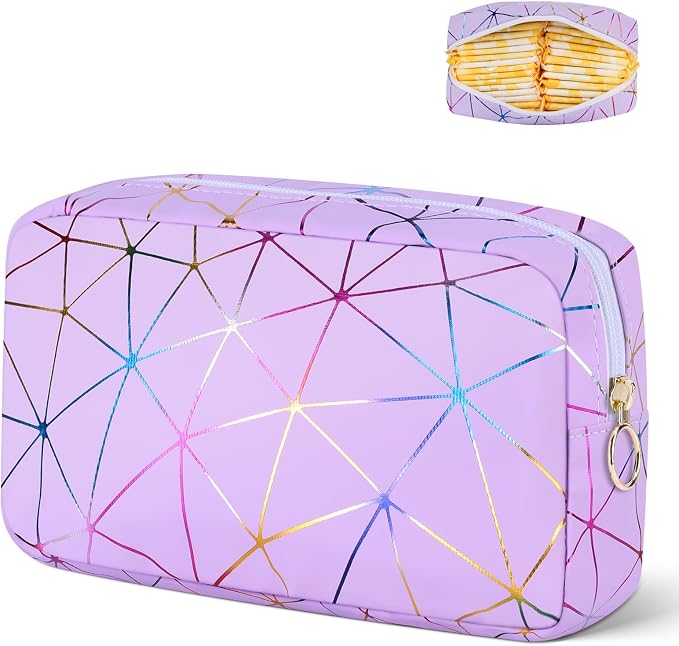 Likesing Period Bag for Tampon, Leather Sanitary Napkin Storage Bag for Girls Womens, Portable Sanitary Napkin Period Pad Pouch for Purse, Small Make Up Bags(Colorful Purple)