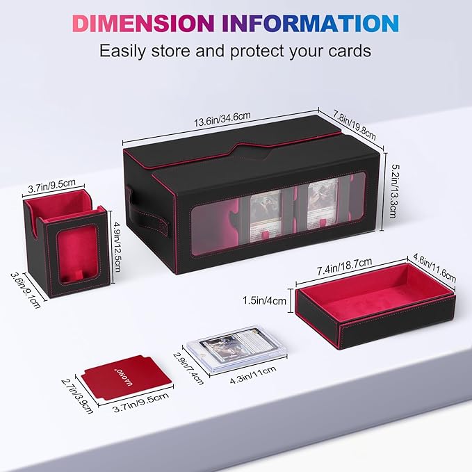 UAONO Commander Deck Box for MTG, 6-Deck Modular Card Case with Dice Tray Holds 600+ Double-sleeved Cards, Removable Trading Cards Storage Box with 35PT Magnetic Card Holders for TCG, Black Red
