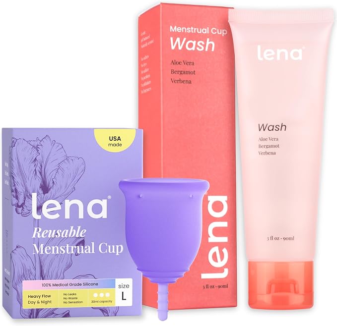 Lena Menstrual Cup Large & Lena Wash Set – Reusable Silicone Period Cup with Gentle pH-Balanced Cleanser for Menstrual Cups, Beginner-Friendly Starter Kit