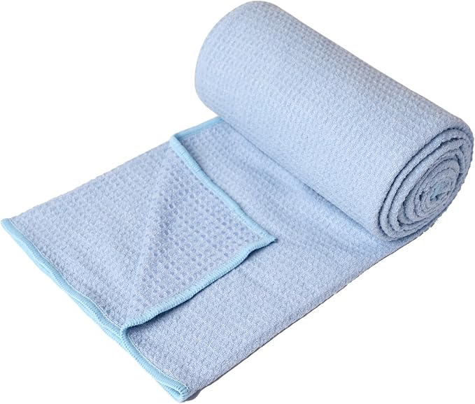Eunzel 2 Pack Hot Yoga Towel, Non-Slip Yoga Mat Towel with Grip Dots Stickyfiber Sweat Absorbent Towel for Hot Yoga, Pilates and Workout 72" x 24", Blue/Pink