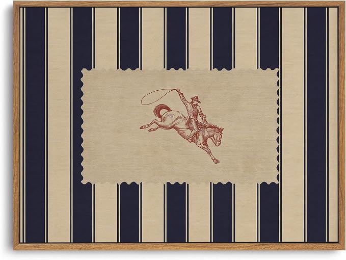 ZZLWBKGL Western Wall Decor Striped Cowboy Canvas Art Vintage Wall Art | Farmhouse Artwork Retro West Country Aesthetic Mid Century Rodeo Paintings Living Room Bedroom 8x10in