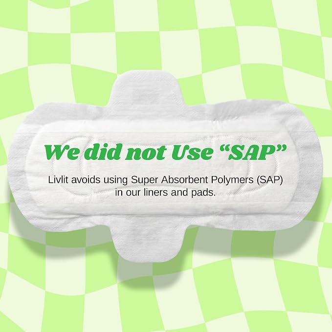 Livlit Regular Size Ultra Thin Sanitary Pads, 100% Organic Cotton from Texas, Powerful Leak Protection, Unscented, Chlorine Free and Absorbency of Feminine Periods, Pads for Women (36 Count)