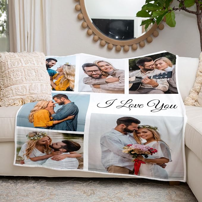 inkArts Custom Blanket with Photo, Personalized Blanket, Customized Photo Blankets, Customizable Picture Blankets, Personalized Anniversary Couple Gifts for Women Men Her Him Boyfriend Girlfriend