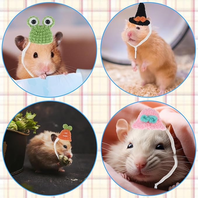 12 Pcs Hamster Hats Mini Hat Cute Small Animals Hat with Adjustable Rope, Hamster Clothes Tiny Hats for Snakes Lizard Guinea Pig Bearded Dragons Holiday Party Costume Accessories