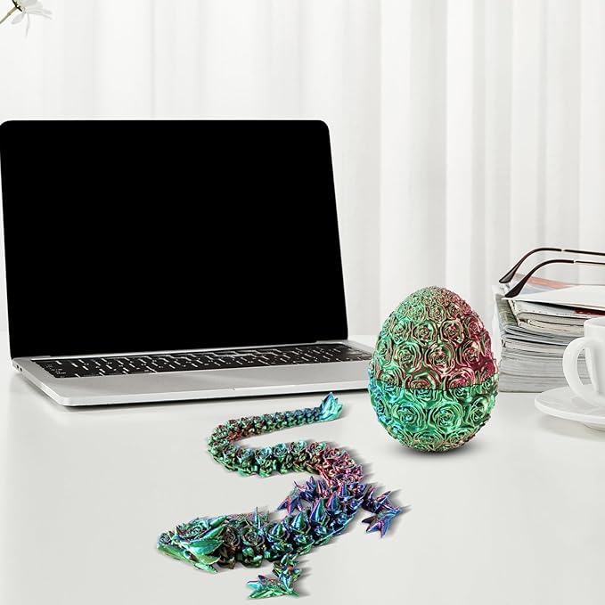 Pigmiss 3D Printed Dragon,3D Dragon Eggs with Dragon Inside,Dragon Fidget Toy for Adult,Full Articulated Dragon Crystal Dragon Easter Eggs Decoration for Gift (Rose-Blue Purple)