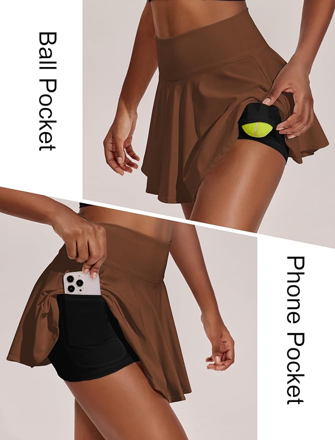 PINSPARK Womens Tennis Skirt 14" Pleated Athletic Golf Skorts with Pockets | High Waist, Tummy Control, Mini, Breathable, Lightweight, Soft, Built in Shorts, Pickleball, Casual