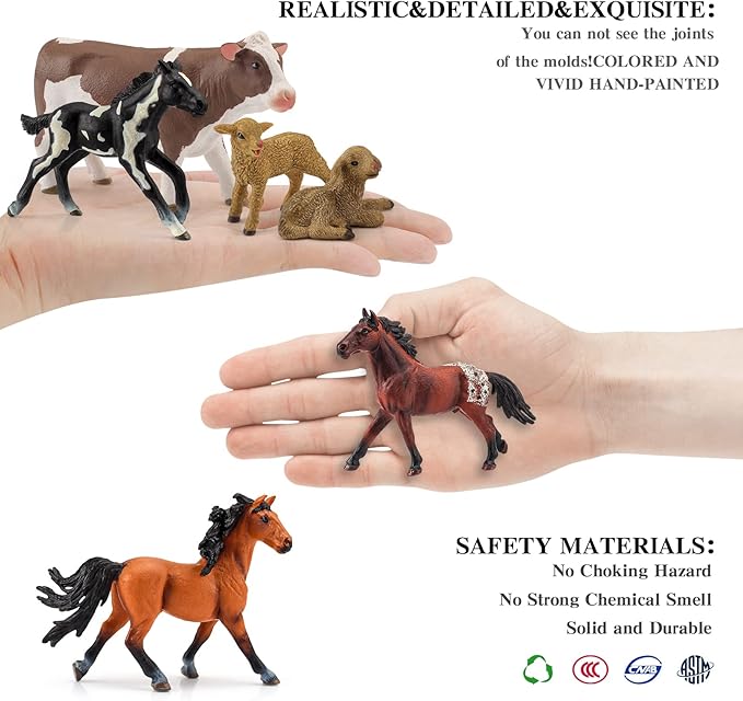 LC JoyCre Farm Animals Playset 8PCS Cows Sheep Horses Toys Playset for Toddlers Holstein Simmental Cow Figure Lamb Figure Appaloosa Foal Model Kids Birthday Party Collection