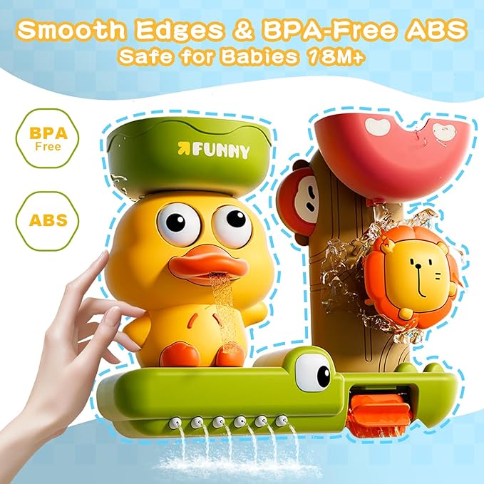 Bath Toys for Toddlers 1-3 with Scoop & Suction Cup, Interactive Duck Bathtub Toys for Bathtime Fun, Baby Bath Toy 2-4, Toddler Shower Wall Toy Boys Girls Birthday Gifts 18+ Months