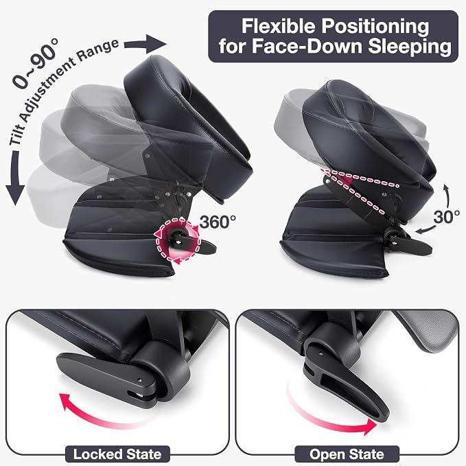 Massage Face Cradle Cushion with Hand Rest Pad, Multifunctional Adjustable Face Down Tabletop Massage Kit for Office Desk & Spa Table Bed, Portable Ergonomic Memory Foam Face Headrest Pillow - Black