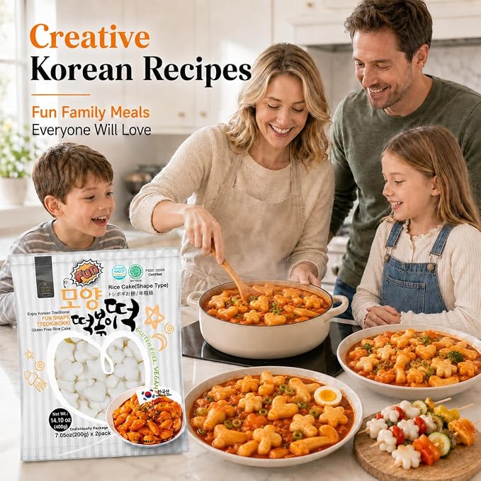 Unha's Fun Shaped Tteokbokki Rice Cakes, 28.20 oz, 4 Pouches | 28.20 oz fun shaped chewy tteok for tteokbokki