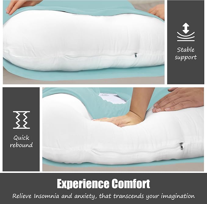 HIPHOP PANDA U-Shaped Pregnancy Pillow for Sleeping - Full Body Maternity Support Pillow with Removable Cover - Comfort for Back, Hips, Legs, Belly - 57 Inch for Pregnant Women, Ice Blue