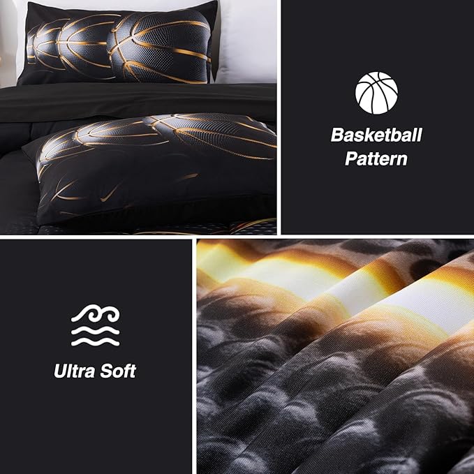 A Nice Night Queen Comforter Set,3D Phnom Penh Black Basketball Printing Bedding Set for Kids Teens,Queen