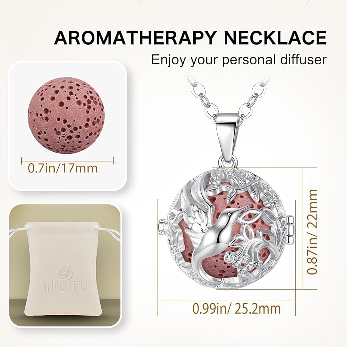 INFUSEU Aromatherapy Gifts Essential Oils Diffuser Jewelry for Women, Cute Animals Pendant Necklaces, 7 Lava Rocks Stones, 24" Chain