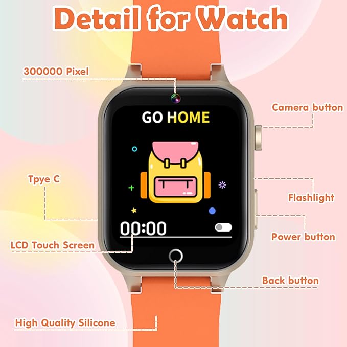 Kids Games Watch, with 26 Puzzle Games, Touch Screen, HD Camera, Alarm Clock, Toys for Ages 3-12 Years Old.Birthday Gift for Boys Girls (Orange)