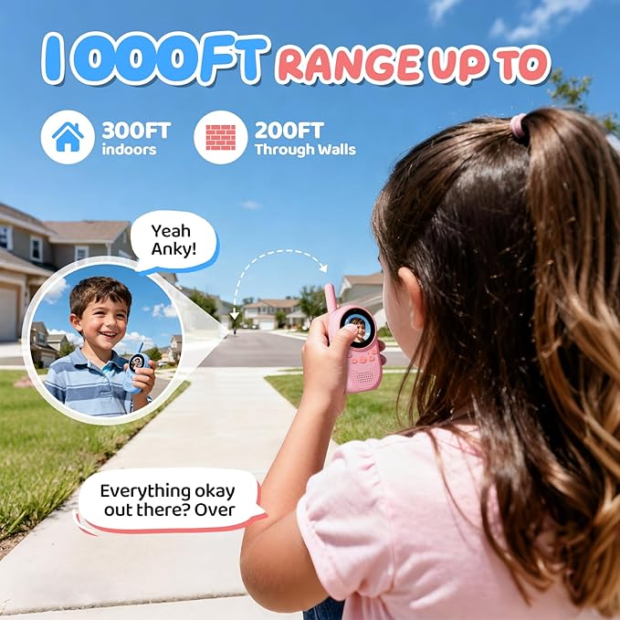 Video Walkie Talkies for Kids, Rechargeable Kids Walkie Talkies with Screen Display & Voice Changer, Outdoor Toys for 3-12 Years Boys Girls Birthday Christmas (Pink/Pink)