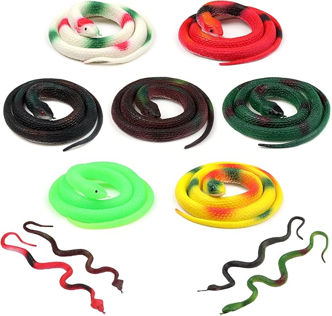 11 Pieces Rubber Snakes Realistic Large Lifelike Fake Snake Plastic Garden Snake to Keep Birds Away Scare Squirrels Halloween Prank Props Scare Snakes