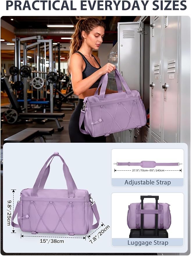 Small Gym Bag for Women with Yoga Mat Holder and Wet Compartment, Mini Gym Duffle Bag Yoga Bag with Water Bottle Pocket for Workout Travel, Purple