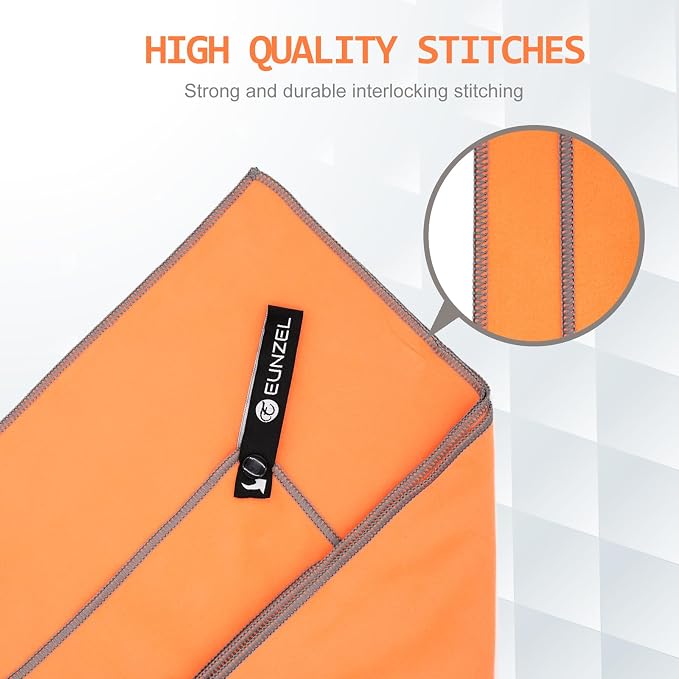 Eunzel Quick Dry Camping Towel, Microfiber Travel Towel 3 Size at 1 Pack,Fast Drying Towel Set for Camping, Beach, Gym, Sports, Yoga & Swimming Pool, Orange