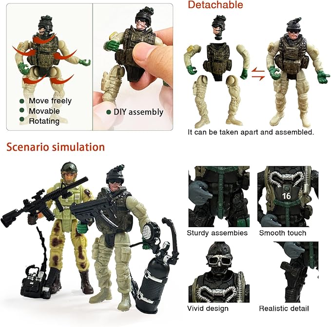 Army Men Soldiers, 12 Pcs Soldiers Toy Special Force Action Figure with Weapons Military Soldier Playset Army Toy Set Birthday Gift for Toddler Boy 3+