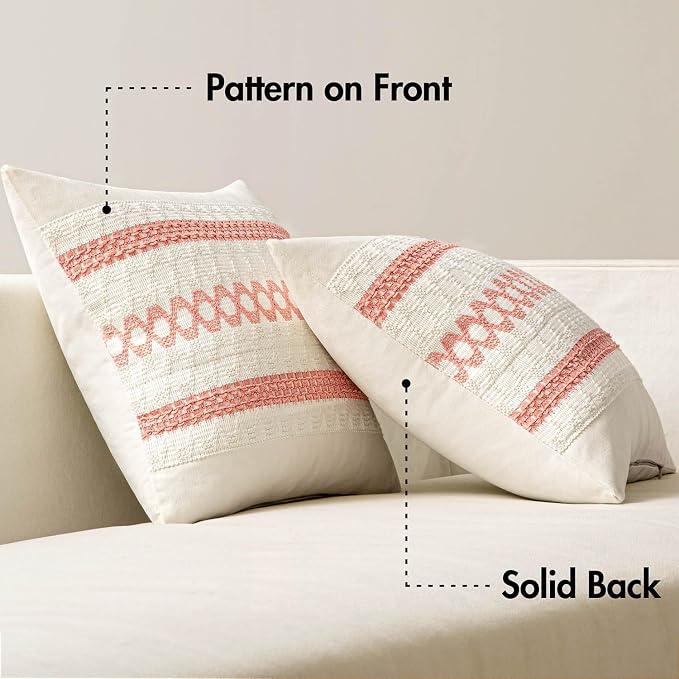 MIULEE Set of 2 Coral Red Boho Decorative Pillow Covers 18x18 Inch | Farmhouse Couch Throw Pillows Modern Spring Cotton Cushion CoversMacrame Woven Home Decor for Bed Sofa Chair