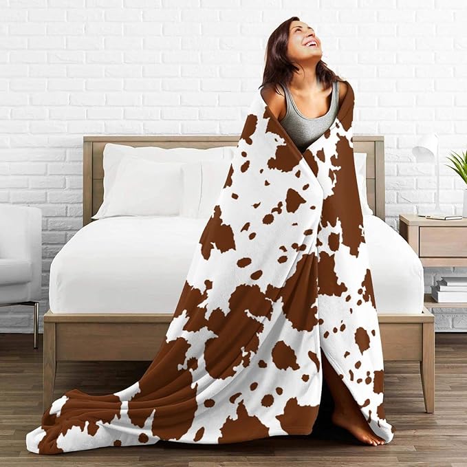 Brown Cow Print Blanket for Adults, Teens and Girls - Cowhide Throw for Women - Cute Baby Blanket - Cow Gifts 50"x 60"