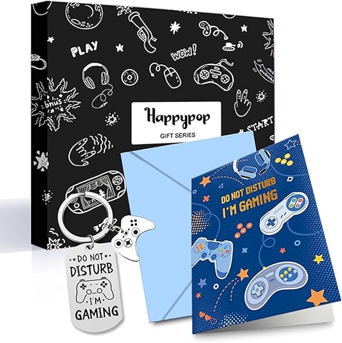 Gamer Gifts for Men - Gamer Stocking Stuffers for Teen Boys, Video Game Socks with Greeting Card and Keychain