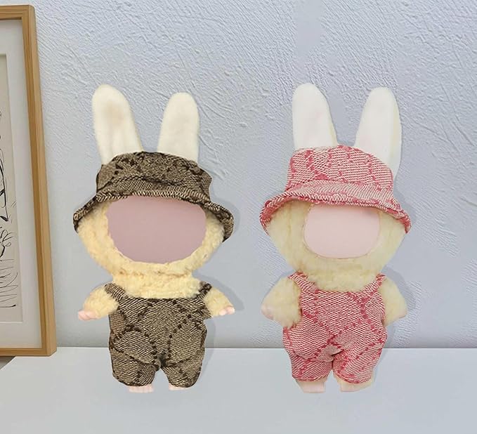 17cm Doll Clothes - 4PCS Clothes and Hats，for 6.7 Inches Pink & Brown Doll Accessories Including 2 Complete Sets of Clothing