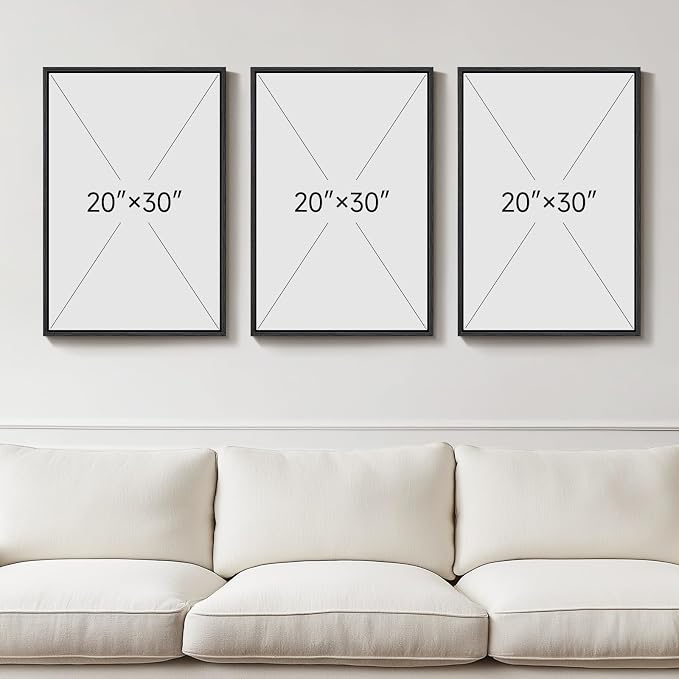 Large Framed Black and White Gray Abstract Wall Art, 3 Piece Modern Canvas Prints Paintings Artwork for Walls, Grey Abstract Pictures for Living Room Hallway Bedroom Office Wall Decor Total 30x60 In