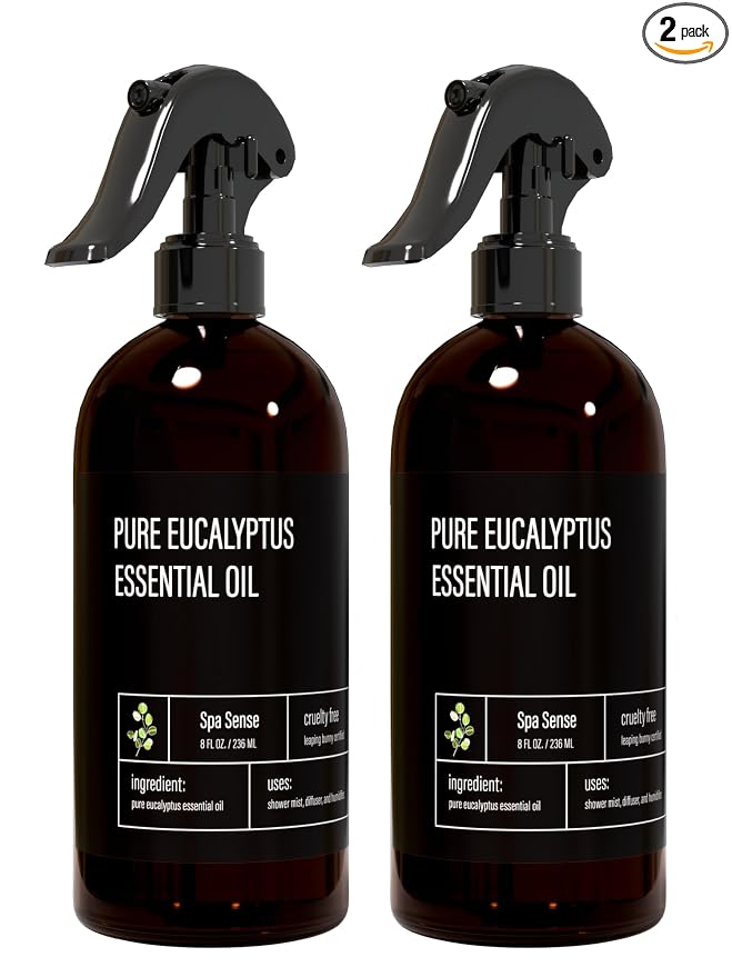 Spa Sense Pure Eucalyptus Oil Shower Mist and Steam Room Spray - Room Spray and Eucalyptus Spray for Shower - Premium Aromatherapy Eucalyptus Essential Oil Spray - 8 Ounce, 2 Pack