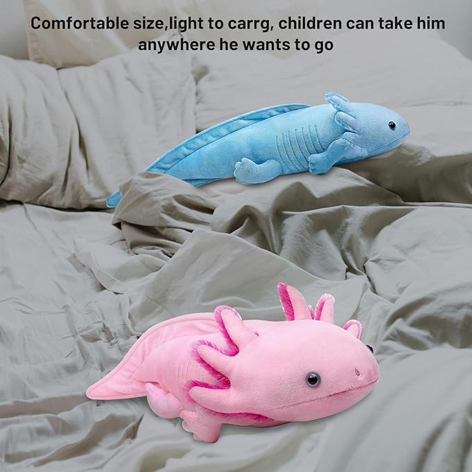 Soft Axolotl Plush - 19 Inch Cute Salamander Plush Pillow, Kawaii Plushie Toy, Axolotl Gifts for Kids and Youth (Blue)