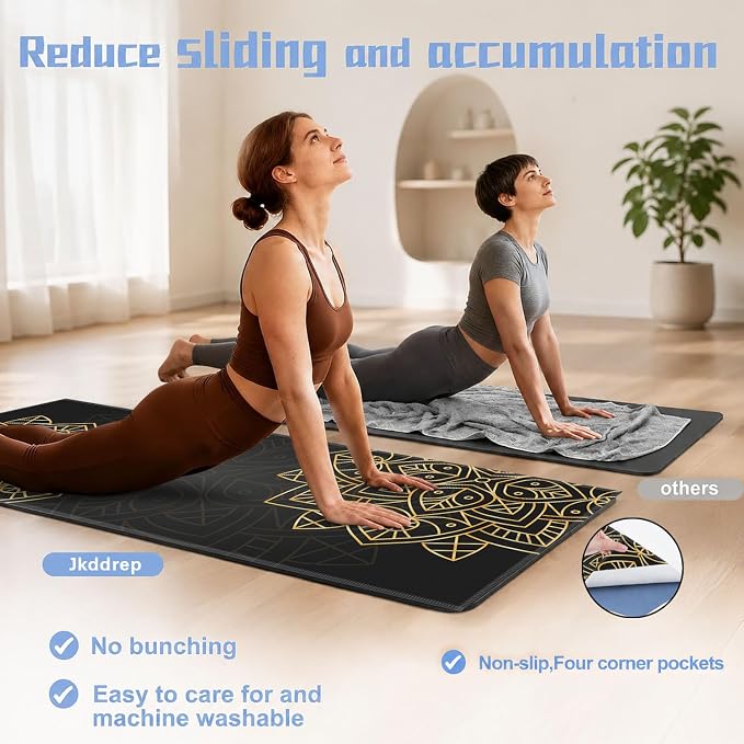 Yoga Mat Towel, Hot Yoga Non Slip with 4 Corner Pockets, 70 x 26 in | Soft Absorbent Microfiber With Four Corner Pockets, Fits Over Yoga Mats For Hot Yoga, Pilates, Gym, And Travel