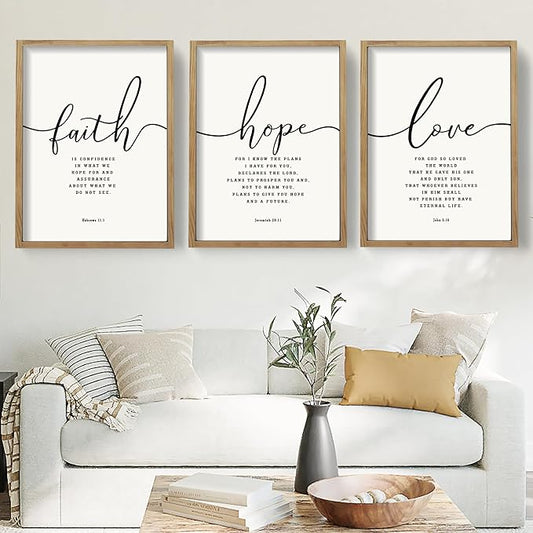 Houmury Set of 3 Framed Farmhouse Bible Verses Wall Decor Sign 11”x14” Christian Faith Scripture Wall Art for Home Bedroom Wall Decor (11"x14" Brown)
