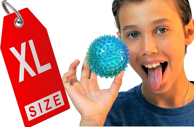 JA-RU Large 3.25" Light Up Spiky Rubber Ball (8 Balls) Spike Sensory Toy for Kids. Squishy Bouncy Dog Toy. Therapy Stress Fidget. Party Favor. Plus 1 Sticker. 699-8s