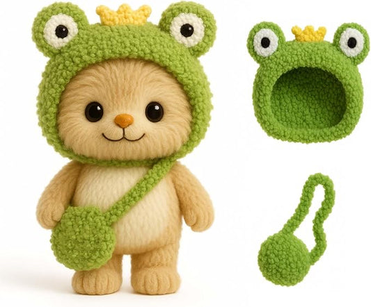 17cm Doll Clothes Outfit (No Doll), Stylish Cute Plush Doll Clothes with Designer Accessories, Clothes for 17cm Dolls, Green Frog Style