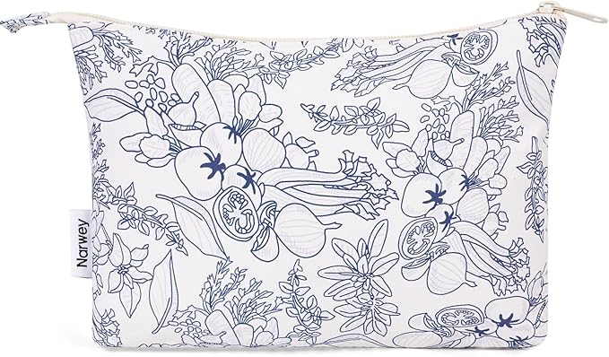 Narwey Small Makeup Bag for Purse Travel Makeup Pouch Cosmetic Bag Zipper Pouch Bags for Women (Navy Blue Flower)