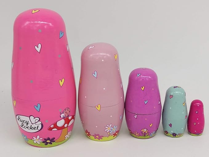 Nesting Dolls Rose Red Angel Wooden Matryoshka Russian Doll Handmade Stacking Toy Set 5 Pieces for Kids Girl