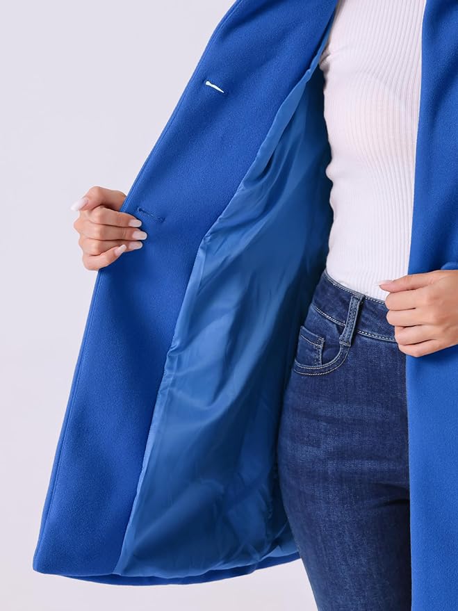 Allegra K Women's Winter Overcoat Mid-Long Stand Collar Single Breasted Coat Outerwear