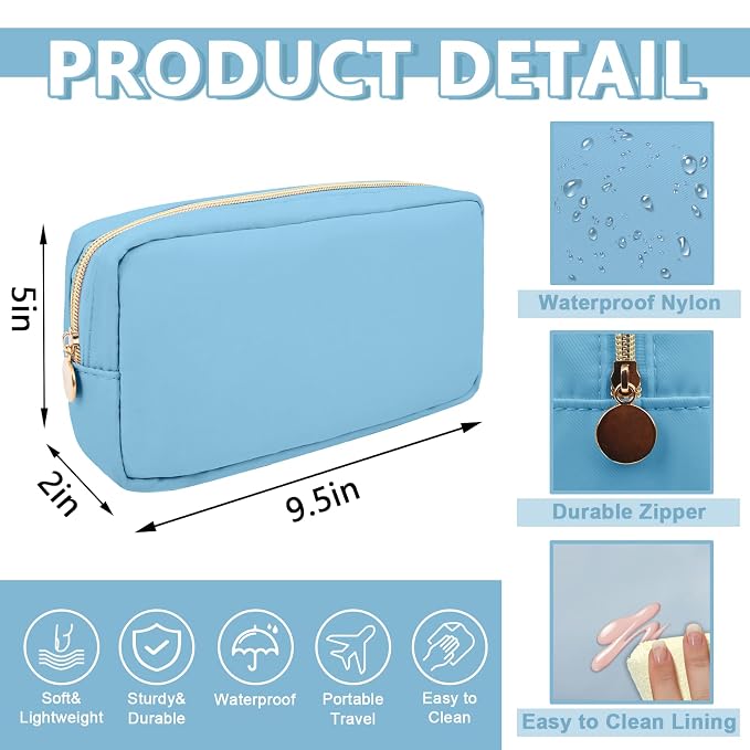 UIXIZQ Small Makeup Pouch for Purse, Nylon Travel Toiletry Storage Pouch Cute Preppy Cosmetic Bag for Women Girls, Waterproof Makeup Organizer Skincare Bag Purse with Zipper (Small-Periwinkle)